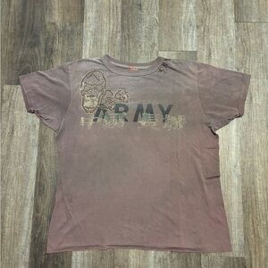 Vintage Y2K Custom Made Army Tee Shirt Embroidered Studded Bedazzled